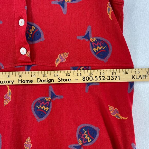 ZIP CODE Dress M Fish Shell Print Popover Maxi Sleeveless Jersey Cotton Red - Picture 11 of 15